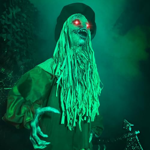 Haunted Hill Farm Lifesize Animatronic Scary Haunted Scarecrow with Touch Activated Lights and Sound, Battery-Operated Indoor or